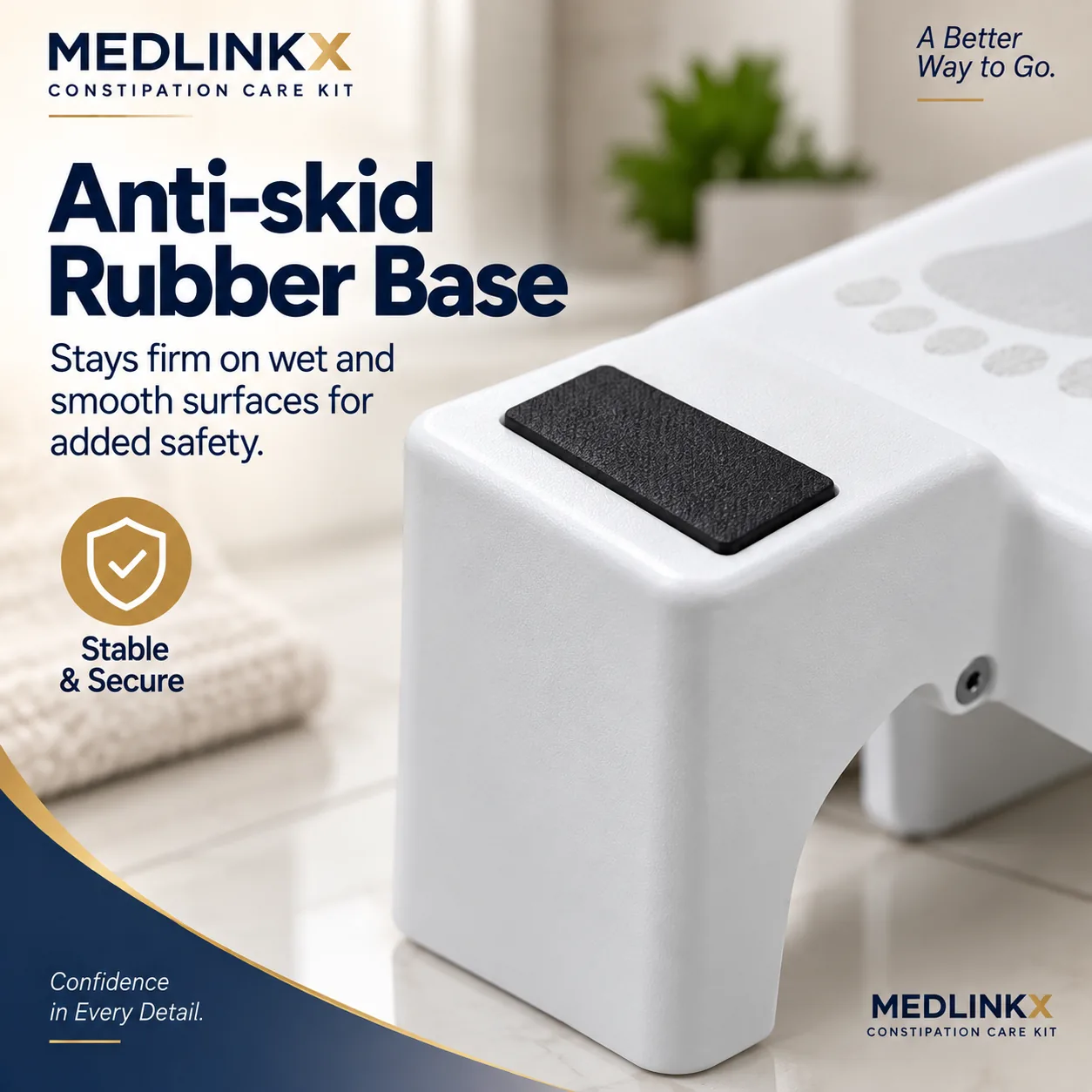 Anti-skid rubber base of the Medlinkx footstool