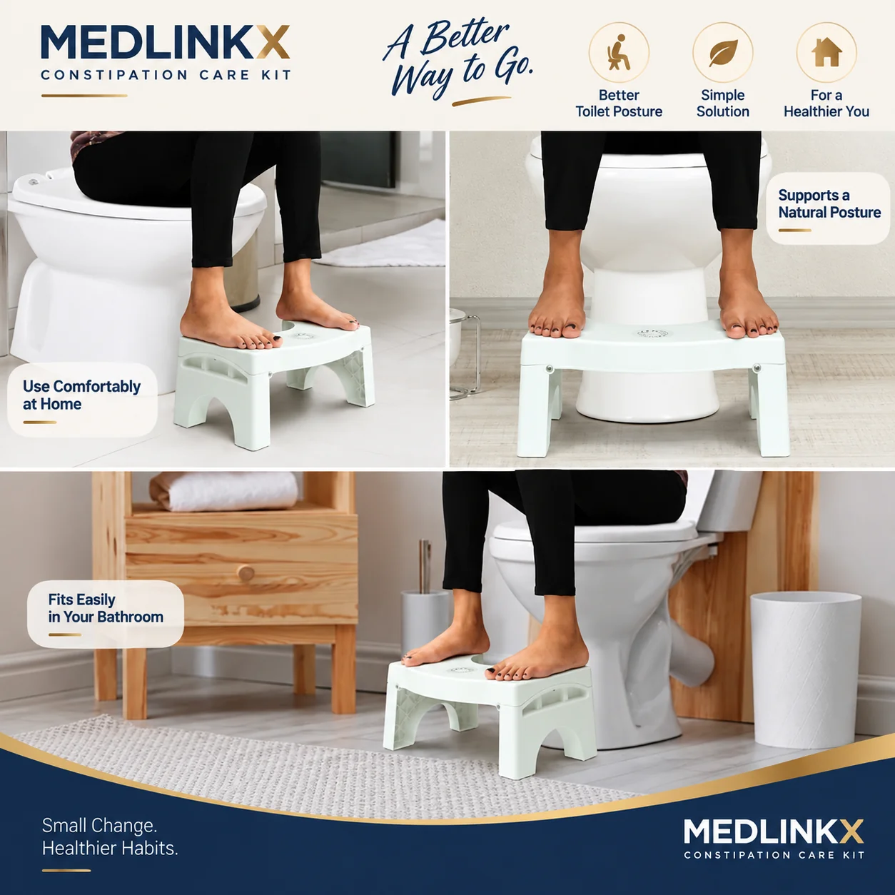 Medlinkx Premium Toilet Footstool in use